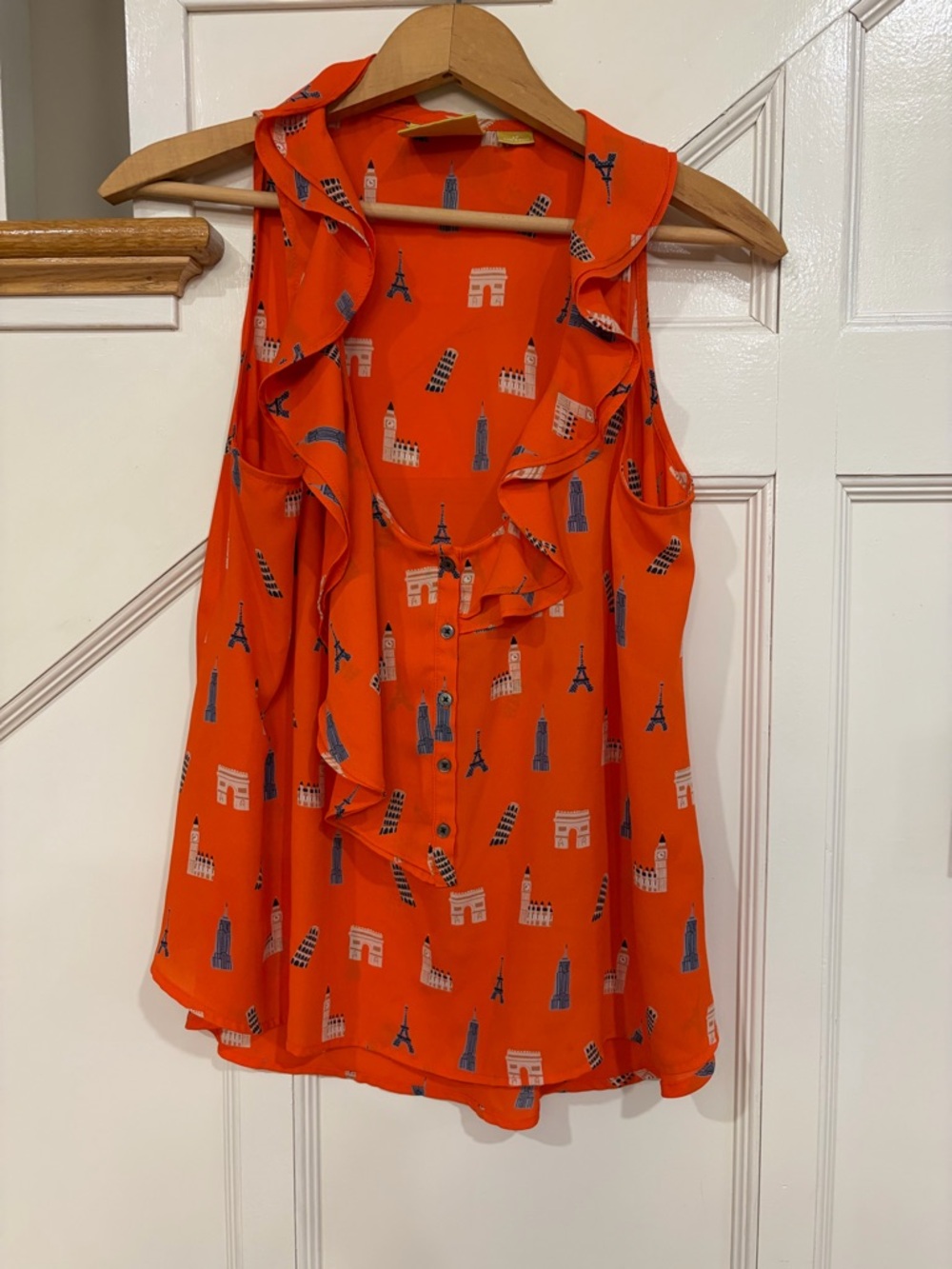 Anthropologie MAEVE Aurelie Sleeveless Top Womens 2P Orange Ruffle Travel Resort